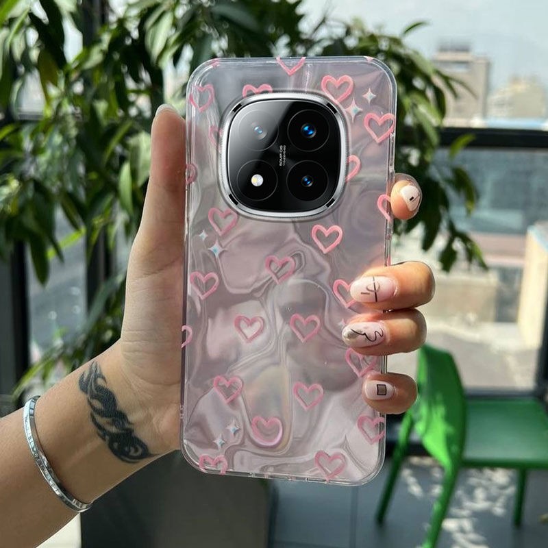 Xiaomi Redmi Note 14 Pro Plus 5G Uyumlu Zebana Pembe Kalp Desenli Silikon Kılıf