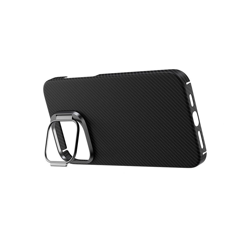 iPhone 15 Pro Magsafe Şarj Özellikli 600D Kevlar Zore Krek Karbon Standlı