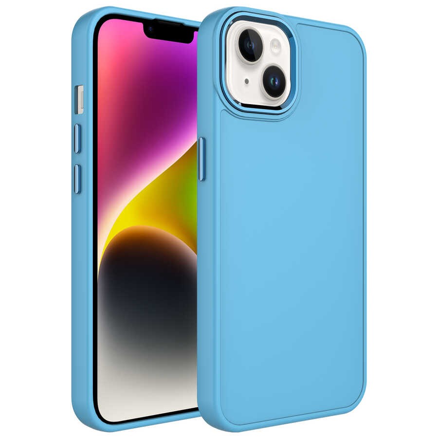 iPhone 13 Metal Çerçeve ve Buton Tasarımlı Silikon Zore Luna Kapak