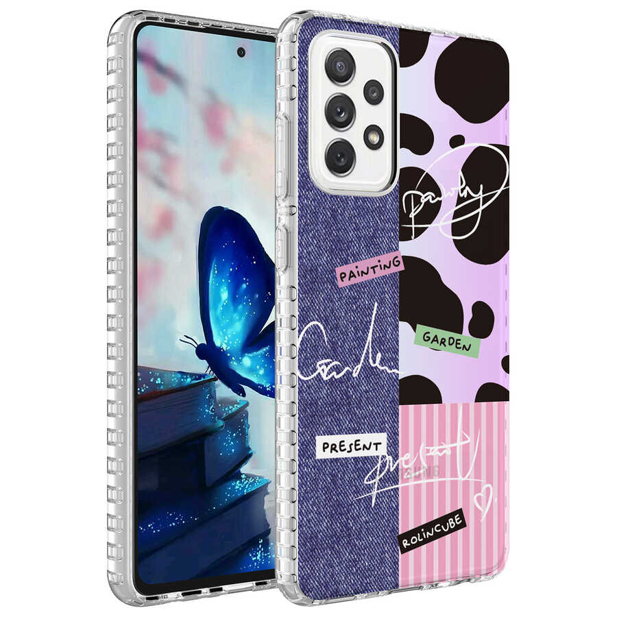 Galaxy A72 Airbag Kenarlı Renkli Desenli Silikon Zore Elegans Kapak