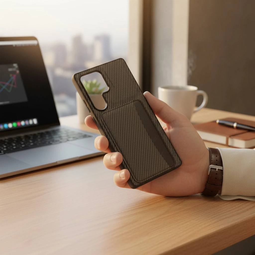 Samsung S25 Ultra Uyumlu Rona MagCarbon Fiber Doku Manyetik Kılıf + Kartlık Cüzdan