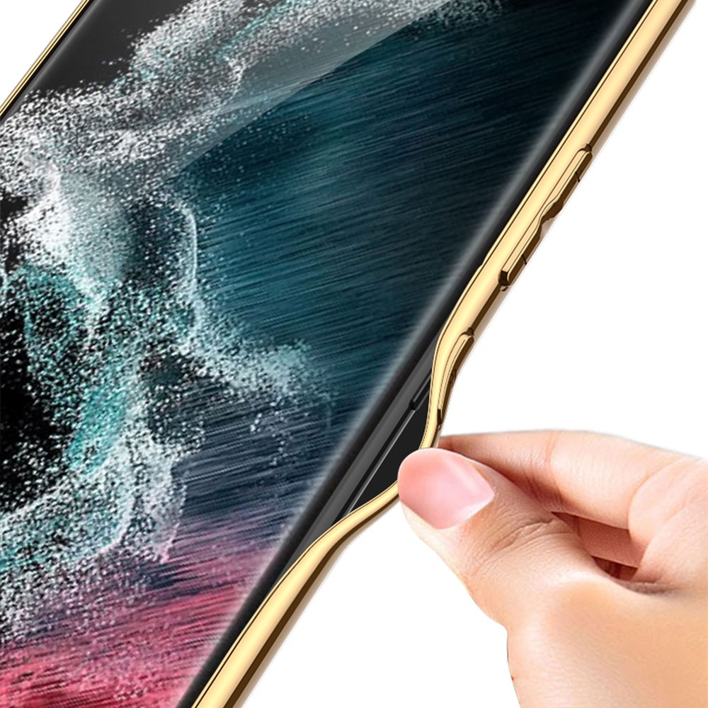 Galaxy S23 Ultra Deri Görünümlü Kenarları Elektroplating Kaplama Zore Fizyon