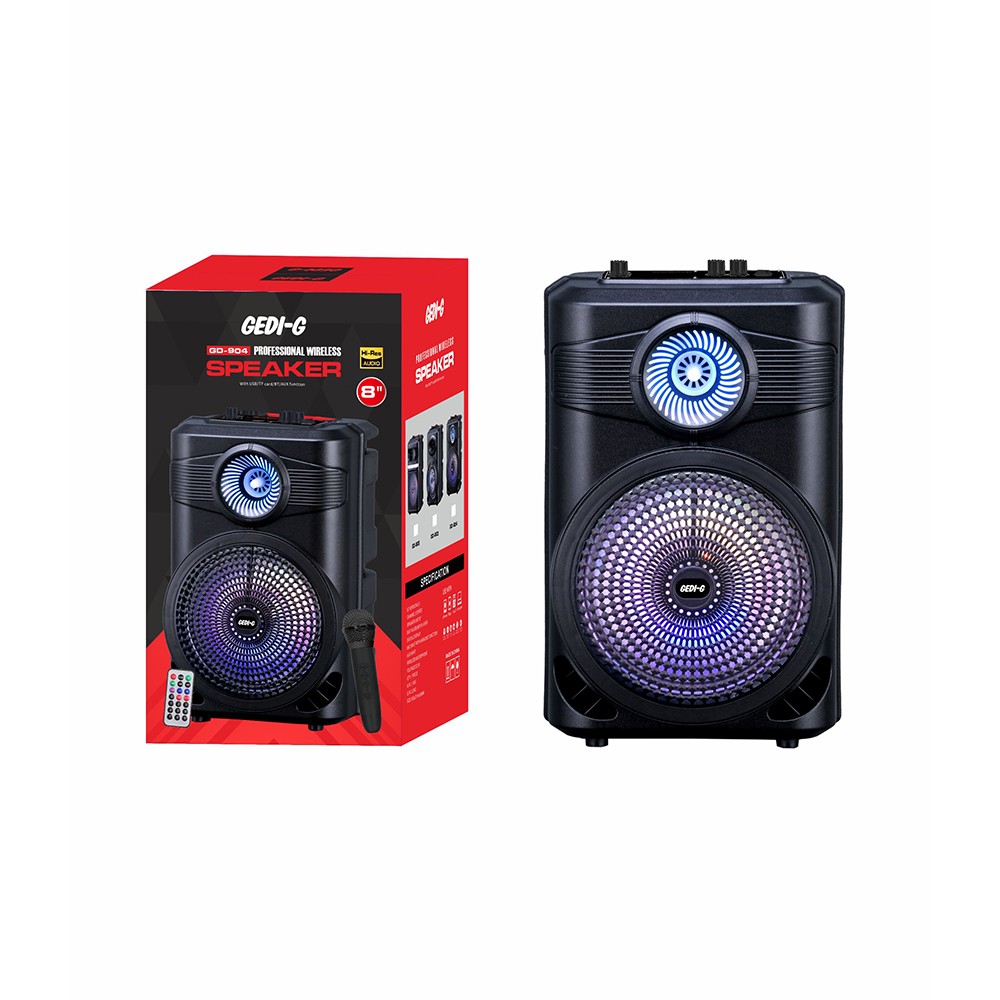 Rona GD-904 Dijital LED Göstergeli FM Radyolu Mikrofonlu RGB TWS 8 inç Stereo Bass Kablosuz Karaoke