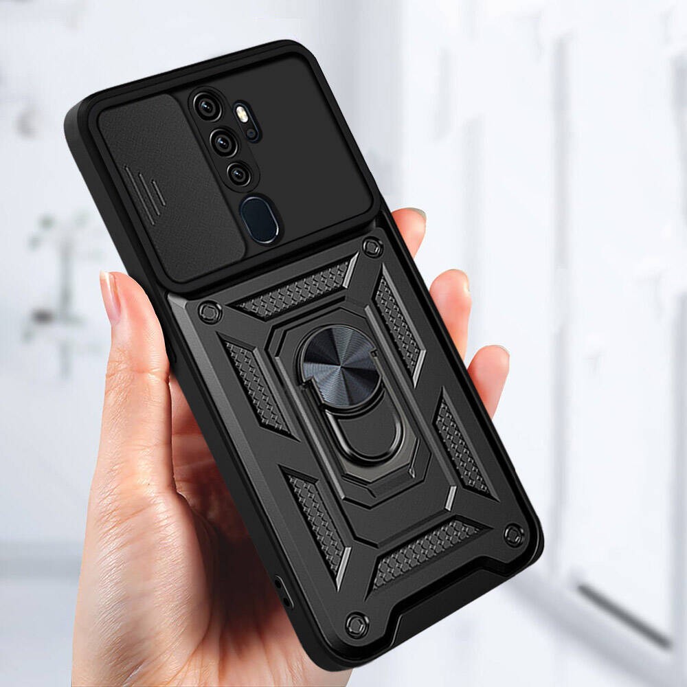 Oppo A9 2020 Kılıf Magnetik Standlı Kamera Korumalı Zore Sürgülü Vega Kılıf