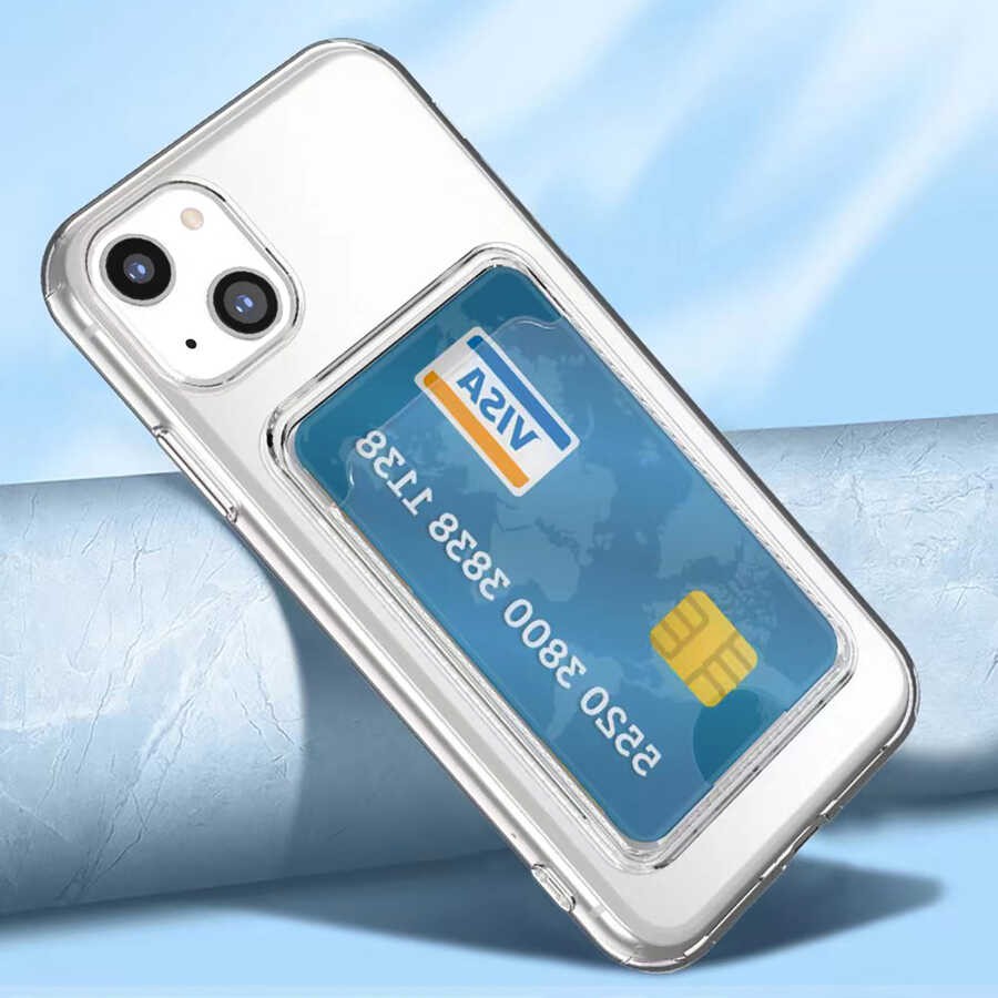 iPhone 14 Kartlıklı Şeffaf Zore Setra Clear Silikon Kılıf