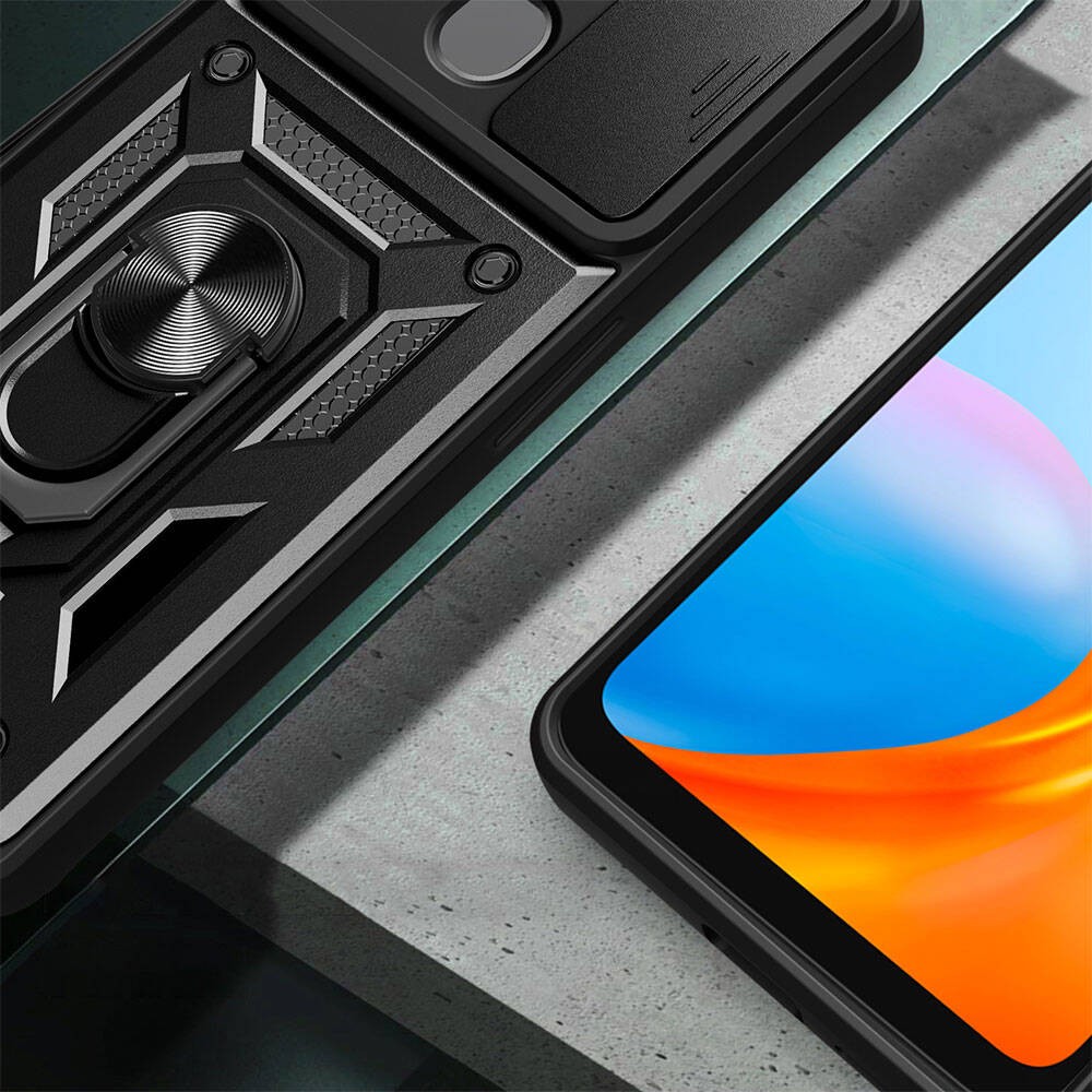 Tecno Spark 8C Kılıf Magnetik Standlı Kamera Korumalı Zore Sürgülü Vega Kılıf