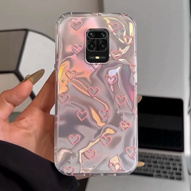 Xioami Redmi Note 9 Pro Uyumlu Zebana Pembe Kalp Desenli Silikon Kılıf