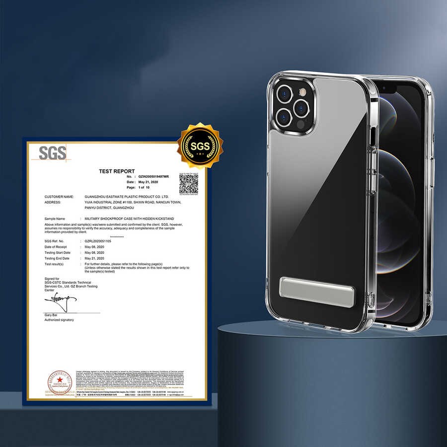 iPhone 12 Pro Max Standlı Şeffaf Silikon Zore L-Stand