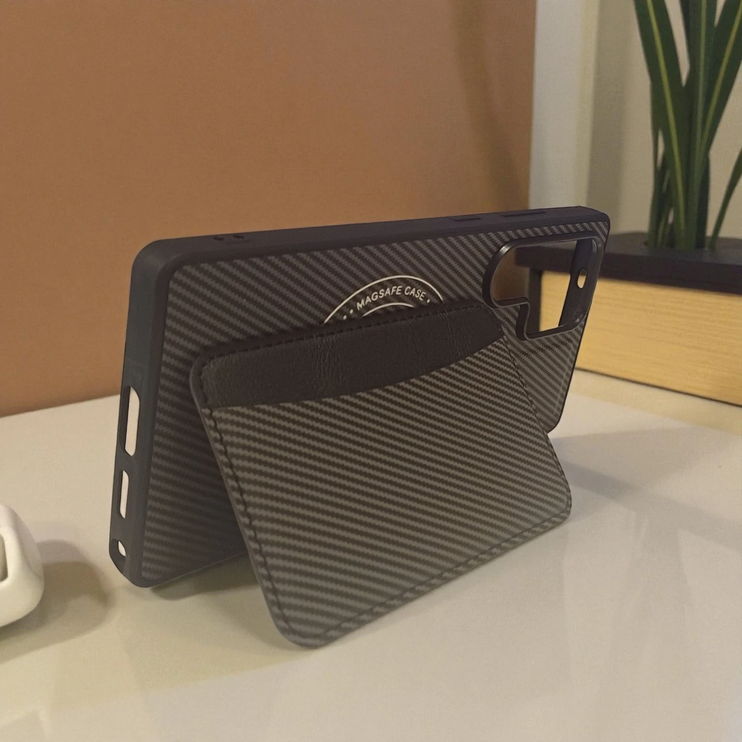 Samsung S25 Ultra Uyumlu Rona MagCarbon Fiber Doku Manyetik Kılıf + Kartlık Cüzdan