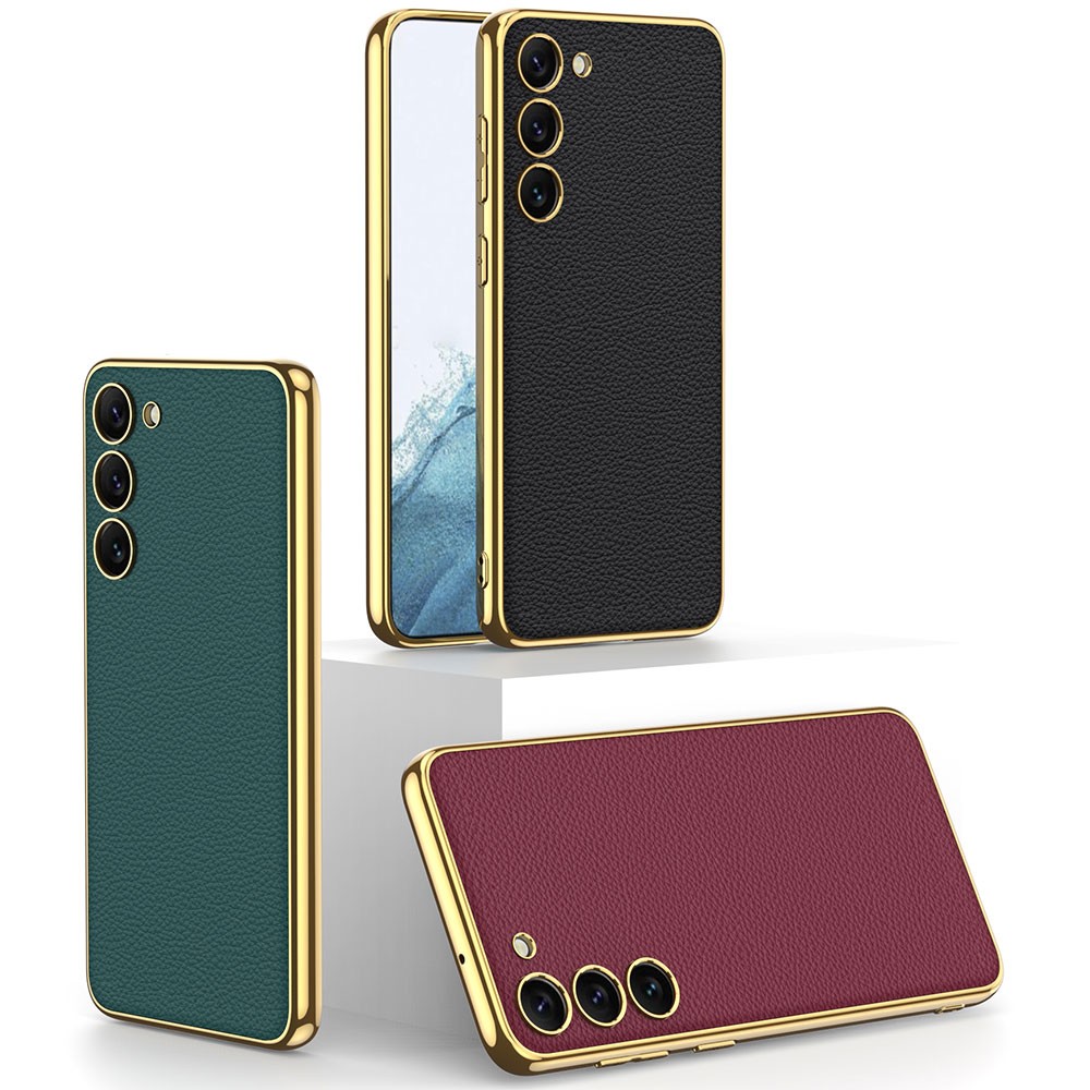 Galaxy S23 Plus Deri Görünümlü Kenarları Elektroplating Kaplama Zore Fizyon