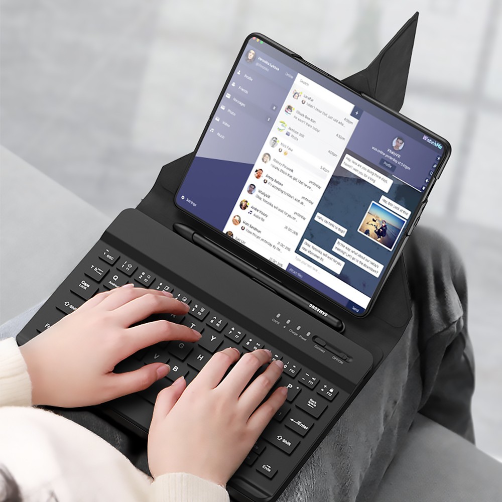 Galaxy Z Fold 4 Standlı Klavyeli Kalem Bölmeli Zore Kıpta Klavyeli