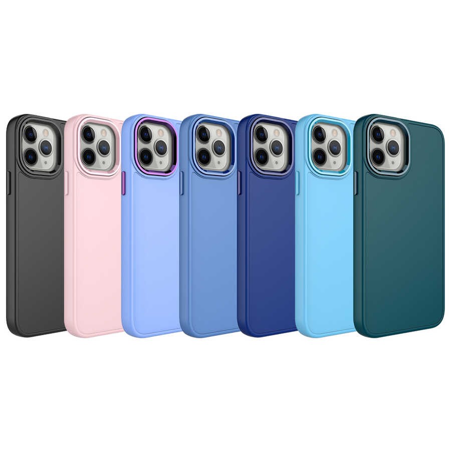 iPhone 12 Pro Metal Çerçeve ve Buton Tasarımlı Silikon Zore Luna Kapak
