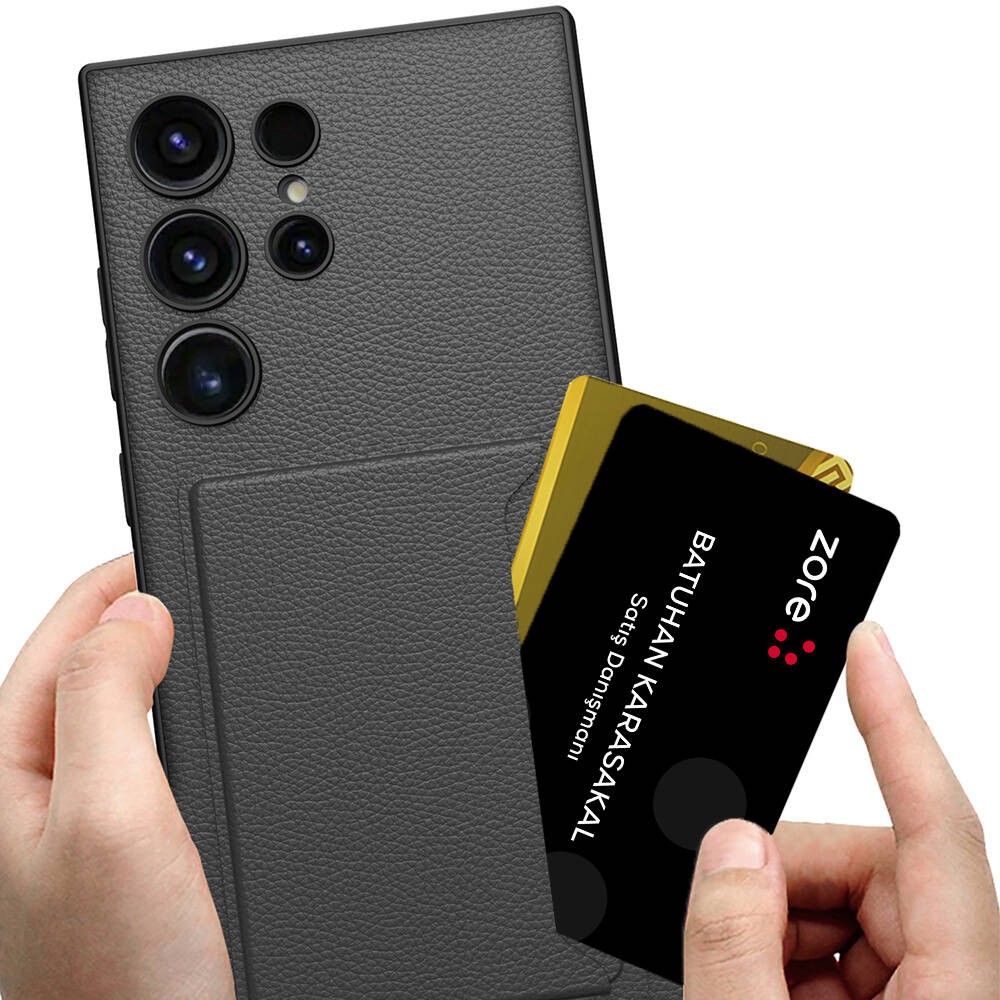 Galaxy S24 Ultra Suni Deri Arka Yüzey Zore Kartlıklı Kıpta Silikon