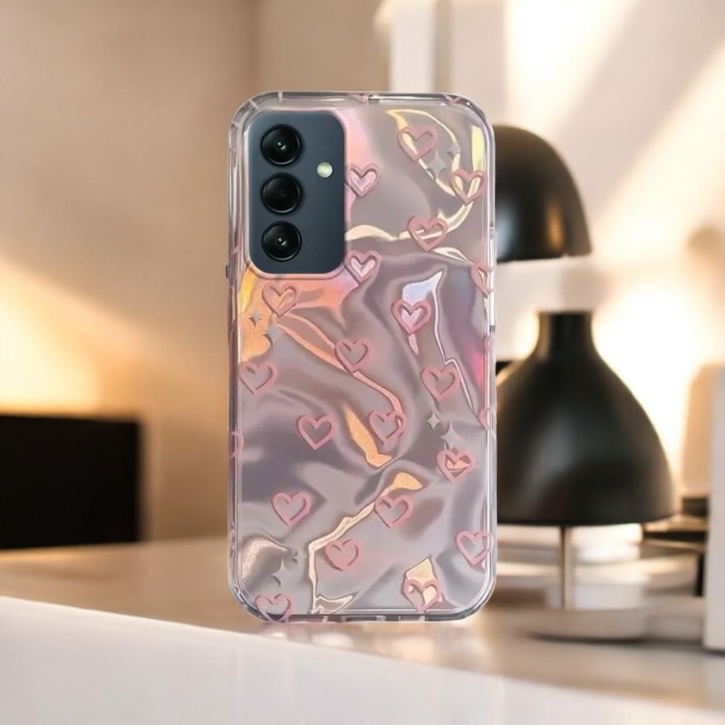 Samsung Galaxy A34 Uyumlu Zebana Pembe Kalp Desenli Silikon Kılıf