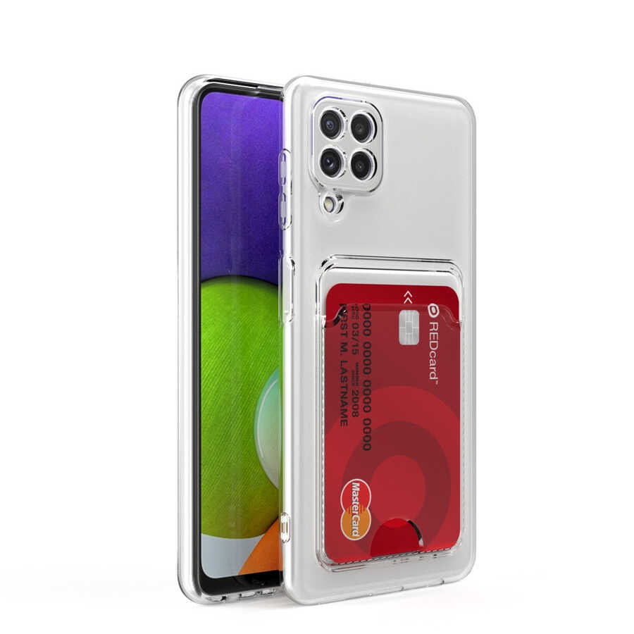Galaxy M22 Kartlıklı Şeffaf Zore Setra Clear Silikon Kılıf