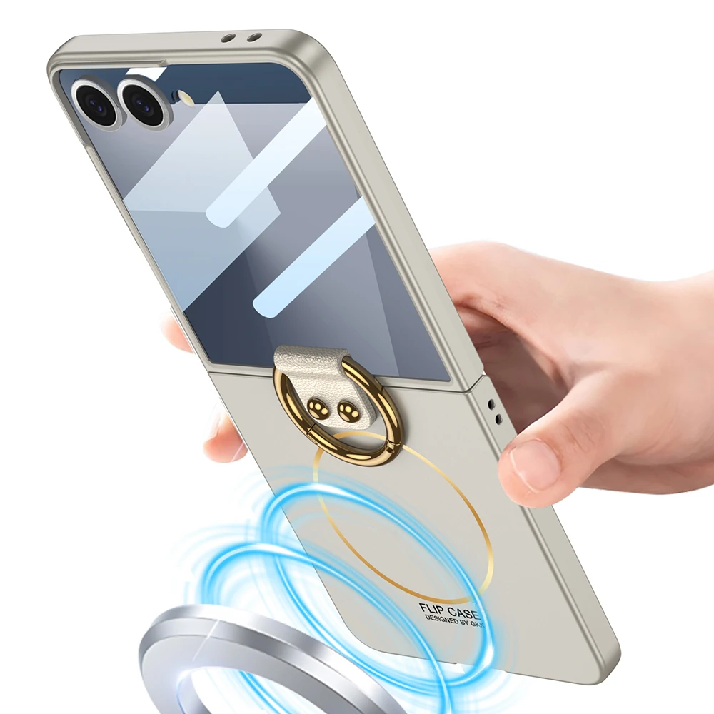 Galaxy Z Flip 7 Kılıf M-safe Şarj Özellikli Zore Kıpta Yüzüklü Flip Sert Kapak