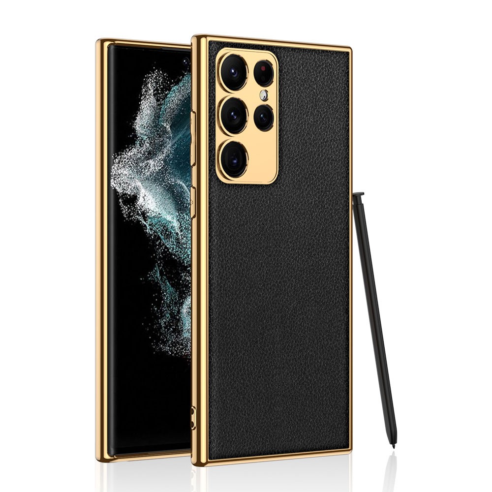 Galaxy S23 Ultra Deri Görünümlü Kenarları Elektroplating Kaplama Zore Fizyon