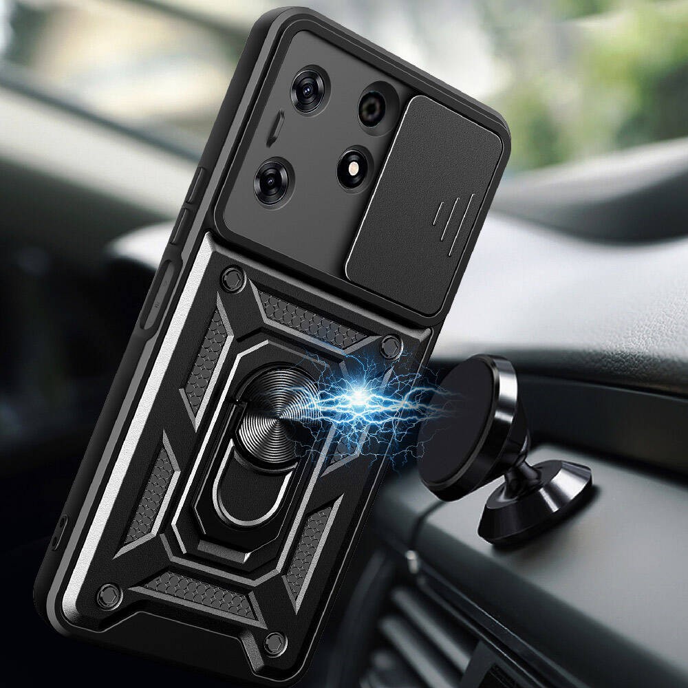 Tecno Spark 10 Pro Kılıf Magnetik Standlı Kamera Korumalı Zore Sürgülü Vega Kılıf