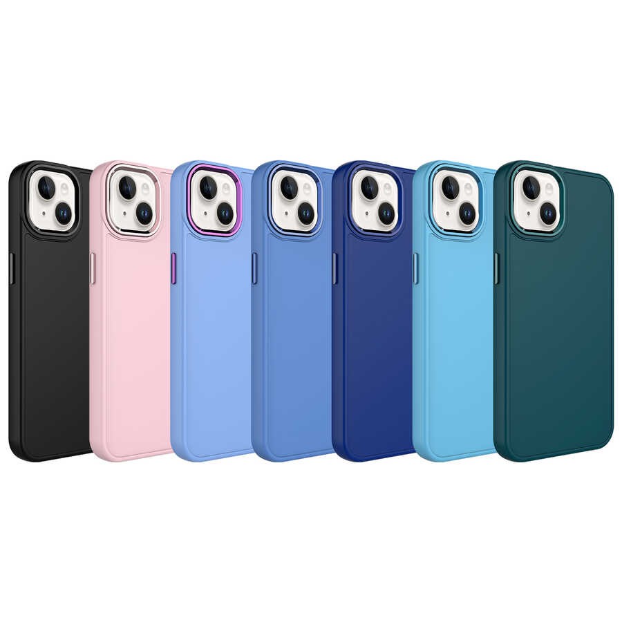 iPhone 13 Metal Çerçeve ve Buton Tasarımlı Silikon Zore Luna Kapak