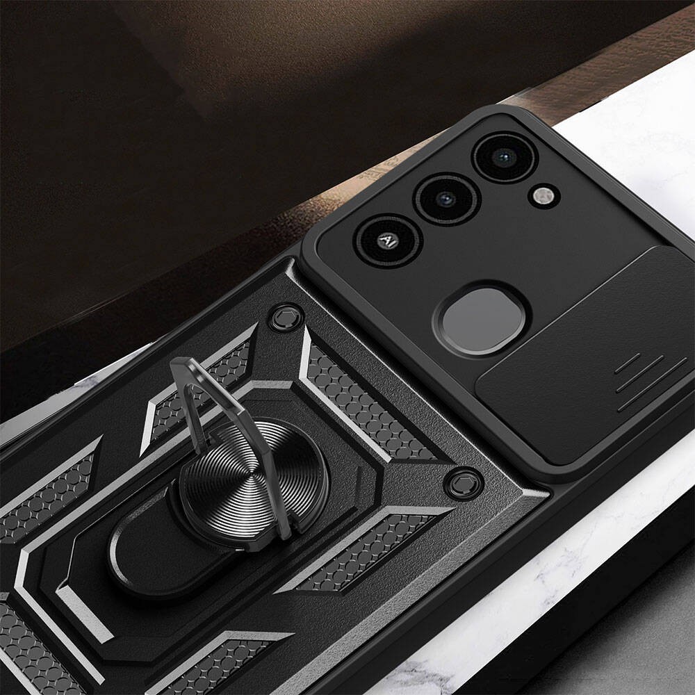 Tecno Spark 8C Kılıf Magnetik Standlı Kamera Korumalı Zore Sürgülü Vega Kılıf