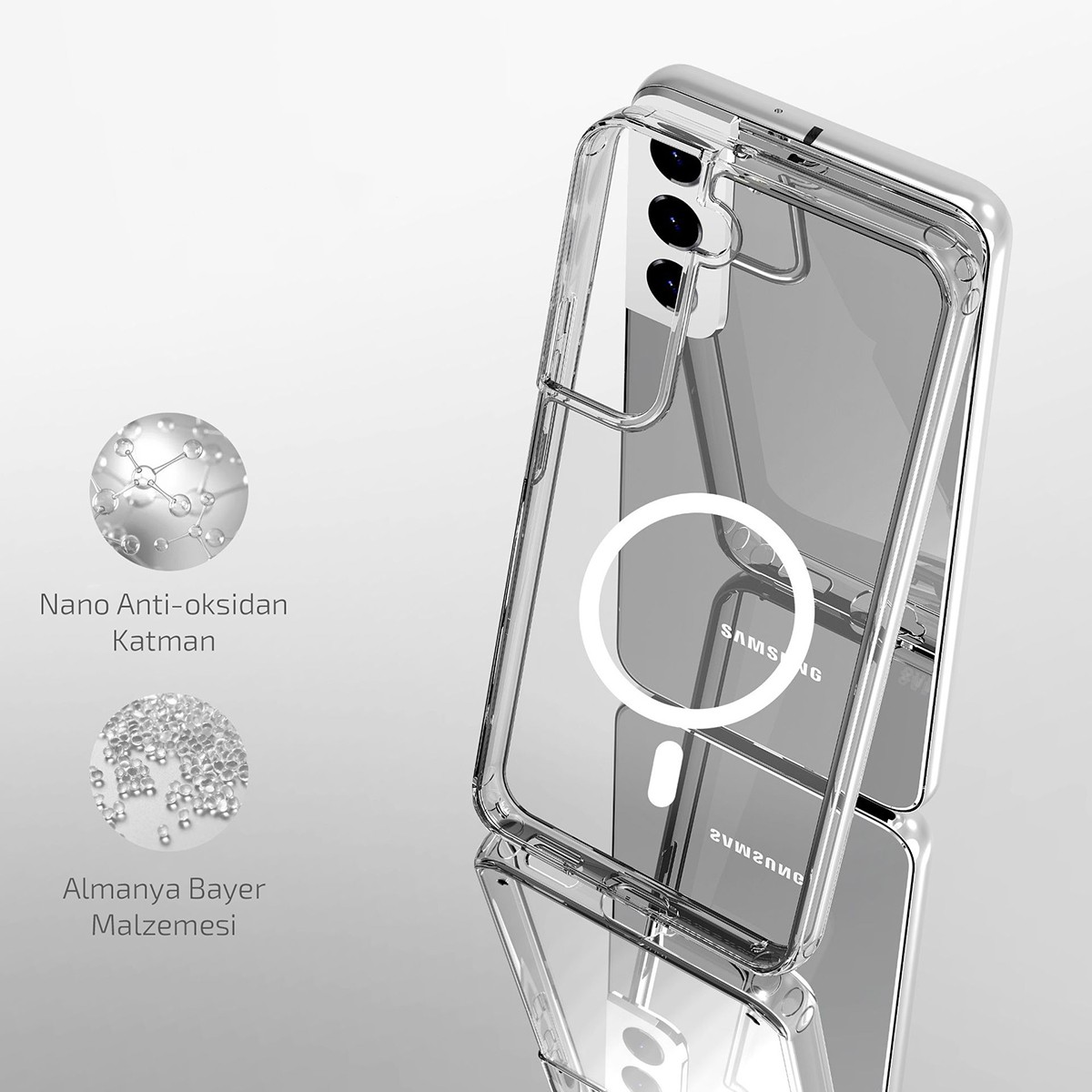 Galaxy S23 Plus Magsafe Şarj Özellikli Şeffaf Sert PC Zore Embos