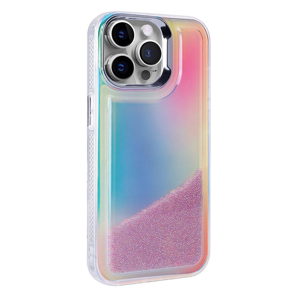 iPhone 14 Pro Case with Airbag Colorful Back Surface Bead Design Rona Sand Cover