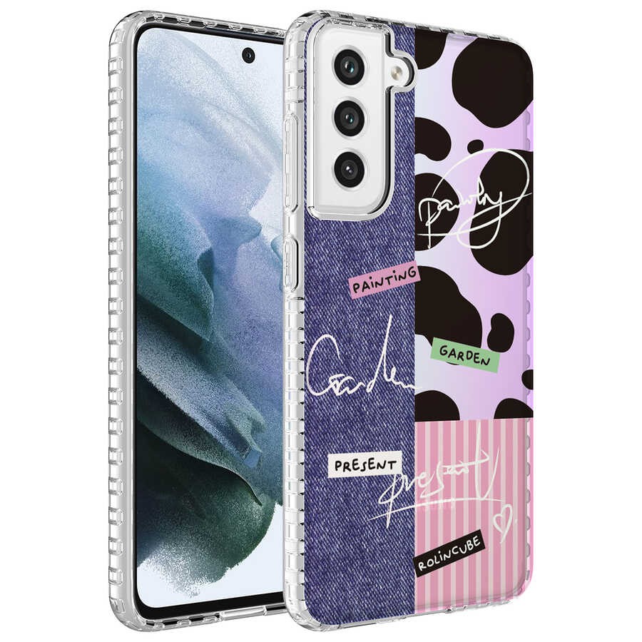 Galaxy S21 FE Airbag Kenarlı Renkli Desenli Silikon Zore Elegans Kapak