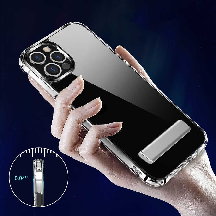 iPhone 12 Pro Max Standlı Şeffaf Silikon Zore L-Stand