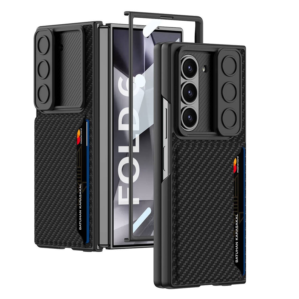 Galaxy Z Fold 6 Case Camera Protected Carbon Fiber Back Surface Zore Card Holder K谋pta Hard Cover