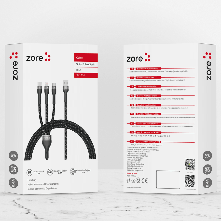 ​Zore Shira Serisi 3in1 USB Kablo 150cm