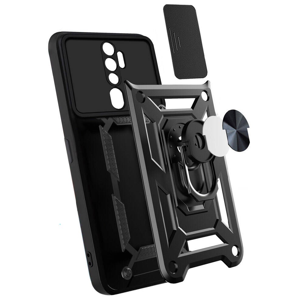 Oppo A9 2020 Kılıf Magnetik Standlı Kamera Korumalı Zore Sürgülü Vega Kılıf