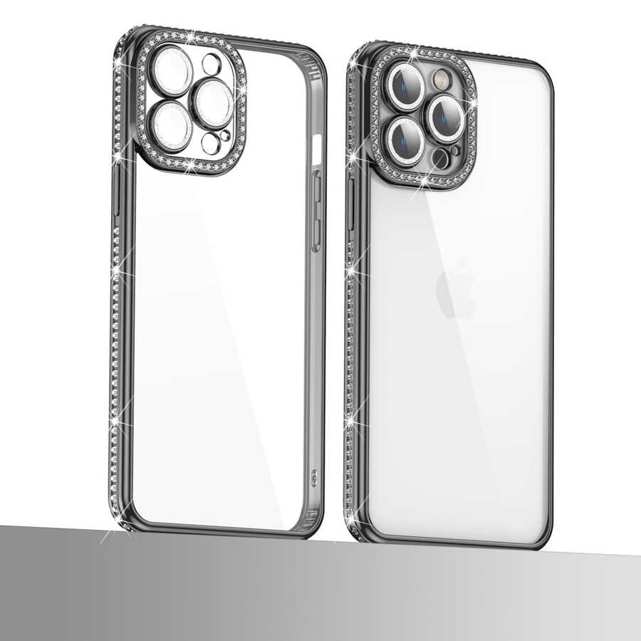 iPhone 12 Pro Kamera Korumalı Taşlı Zore Mina