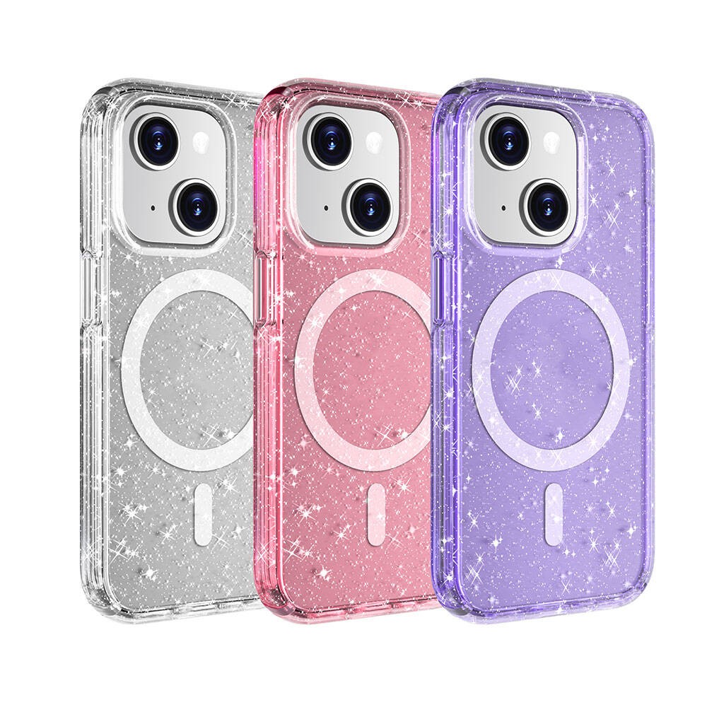 iPhone 15 Plus Case Magsafe Charging Feature Shining Glitter Transparent Colored Zore Allstar Case