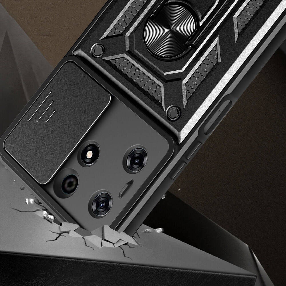 Tecno Spark 10 Pro Kılıf Magnetik Standlı Kamera Korumalı Zore Sürgülü Vega Kılıf