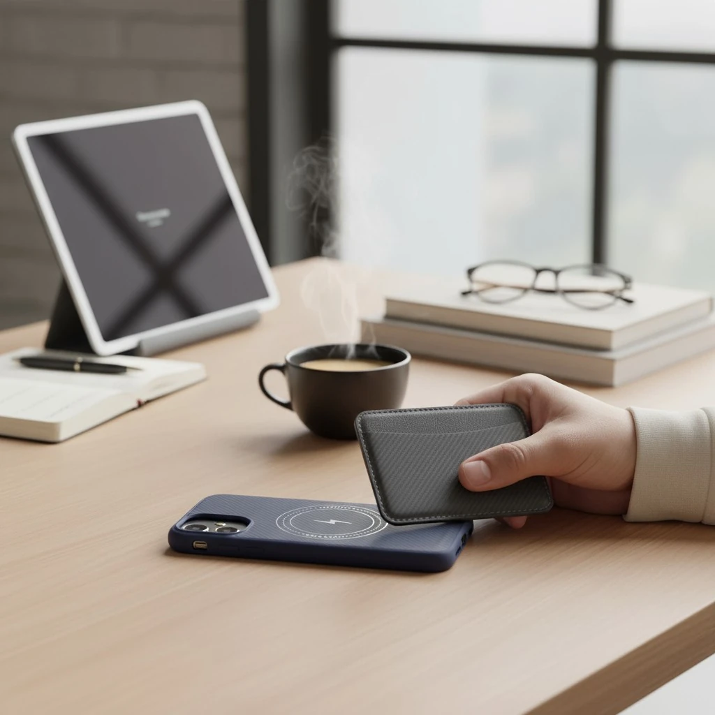 iPhone 15 Pro Max Uyumlu Rona MagCarbon Fiber Doku Manyetik Kılıf + Kartlık Cüzdan