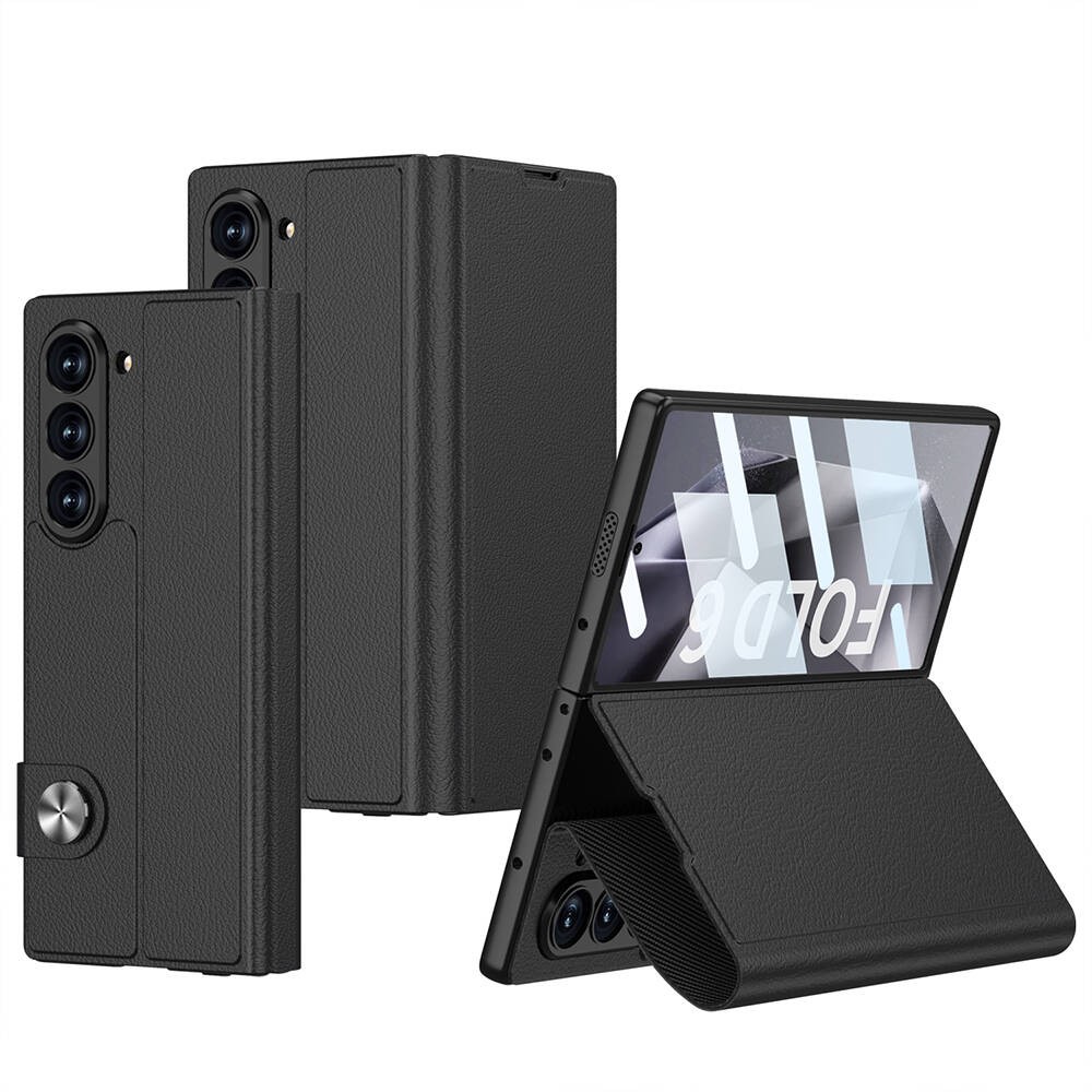 Galaxy Z Fold 6 Suni Deri Tasarımlı Magnetik Tokalı ve Kartlıklı Zore Kıpta Zegna