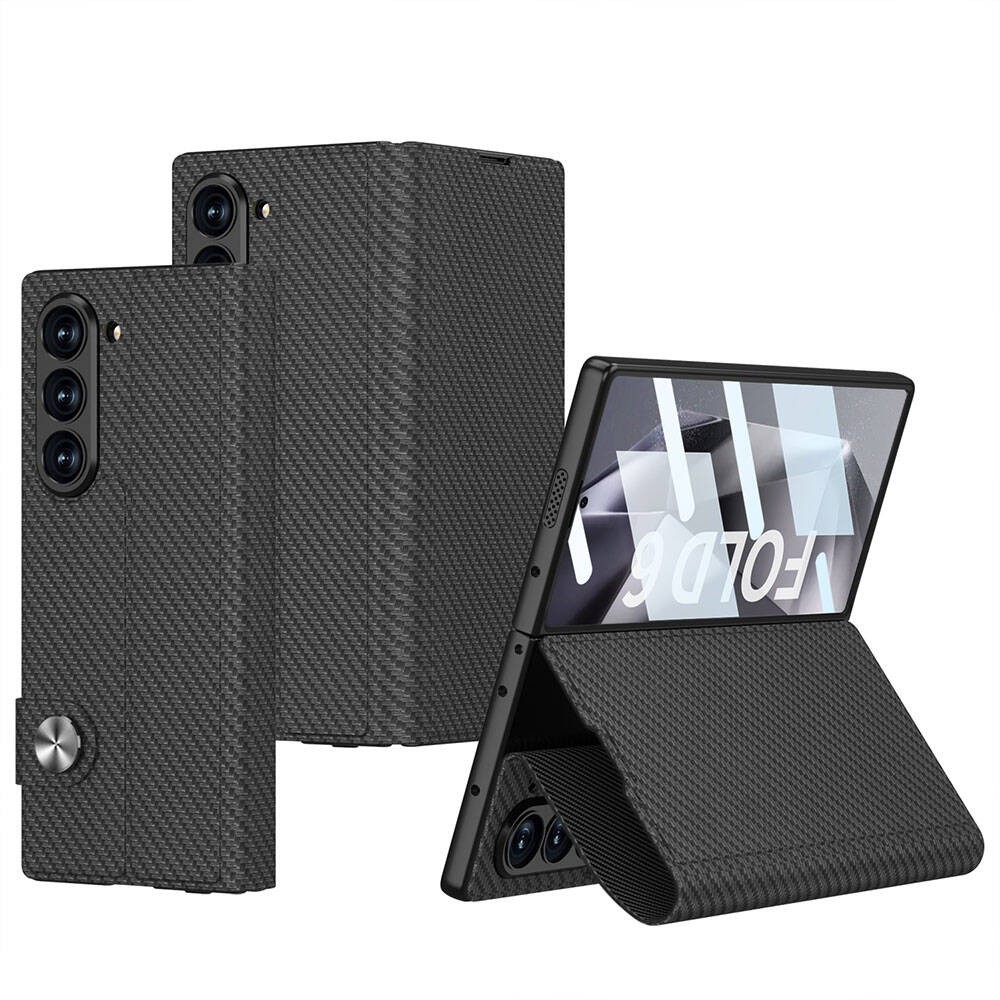 Galaxy Z Fold 6 Karbon Fiber Tasarımlı Magnetik Tokalı Kartlıklı Zore Kıpta Zegna