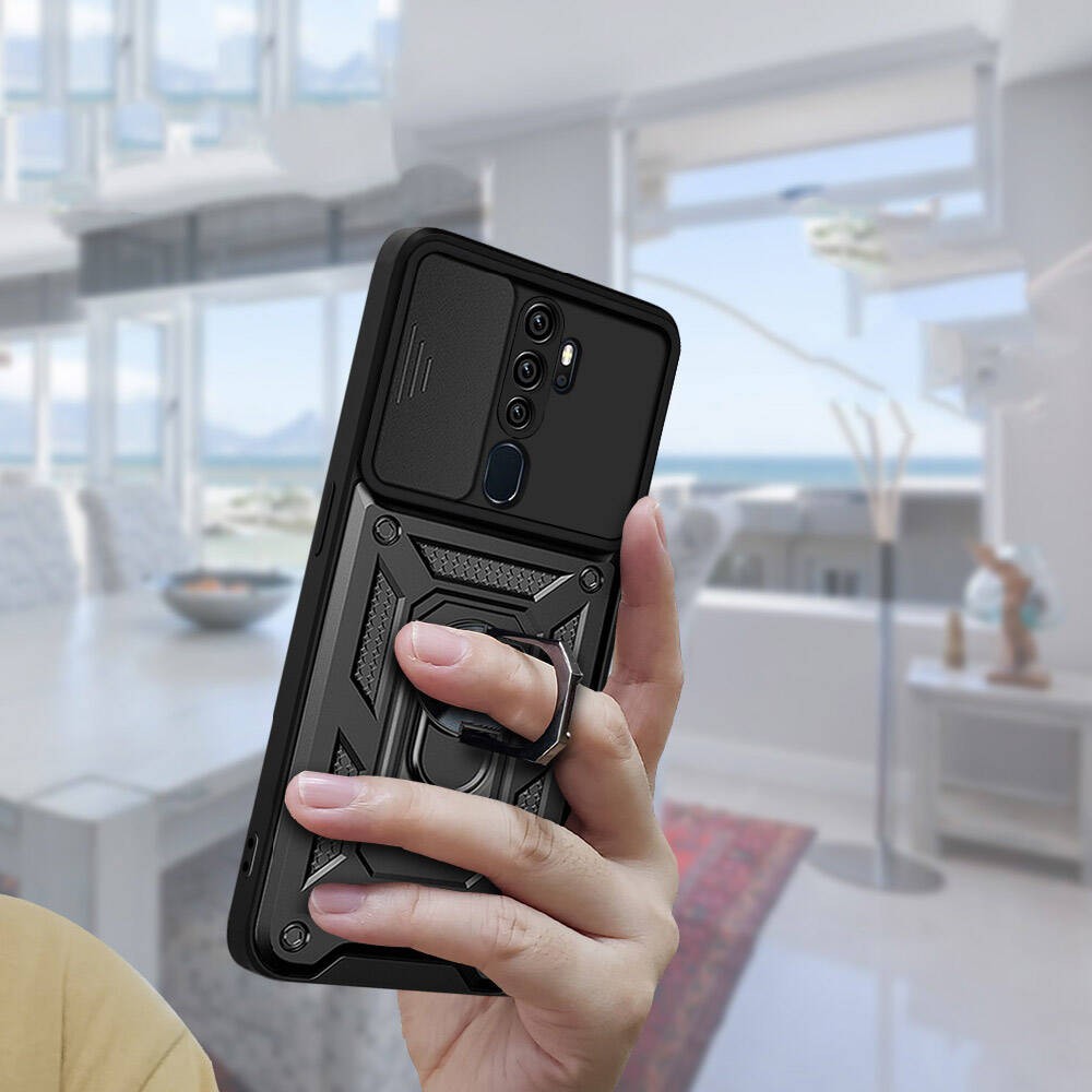 Oppo A9 2020 Kılıf Magnetik Standlı Kamera Korumalı Zore Sürgülü Vega Kılıf