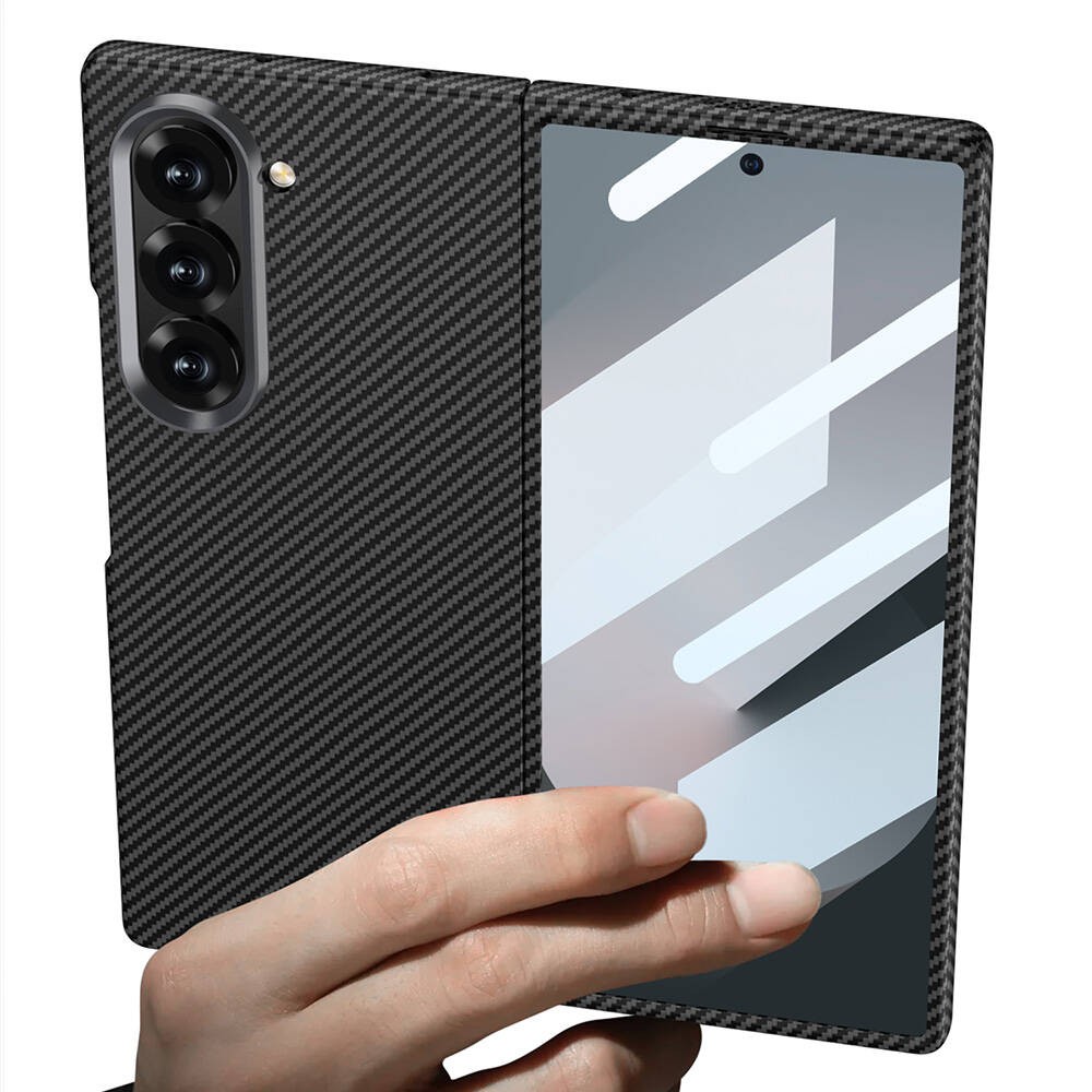Galaxy Z Fold 6 Kamera Korumalı Karbon Fiber Tasarımlı Arka Yüzey Zore Kıpta Karbon