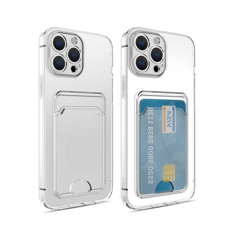 iPhone 11 Pro Compatible Transparent Zore Setra Clear Silicone Case with Card Holder - Transparent