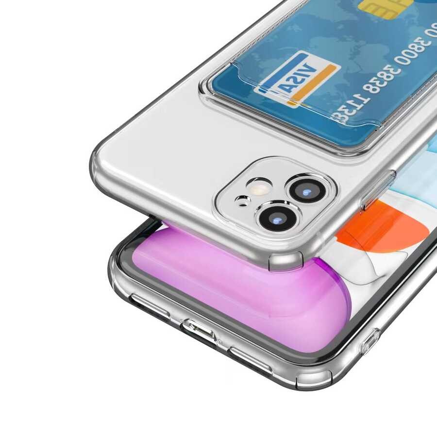 Transparent Zore Setra Clear Silicone Case with Card Holder Compatible with iPhone 11 - Transparent