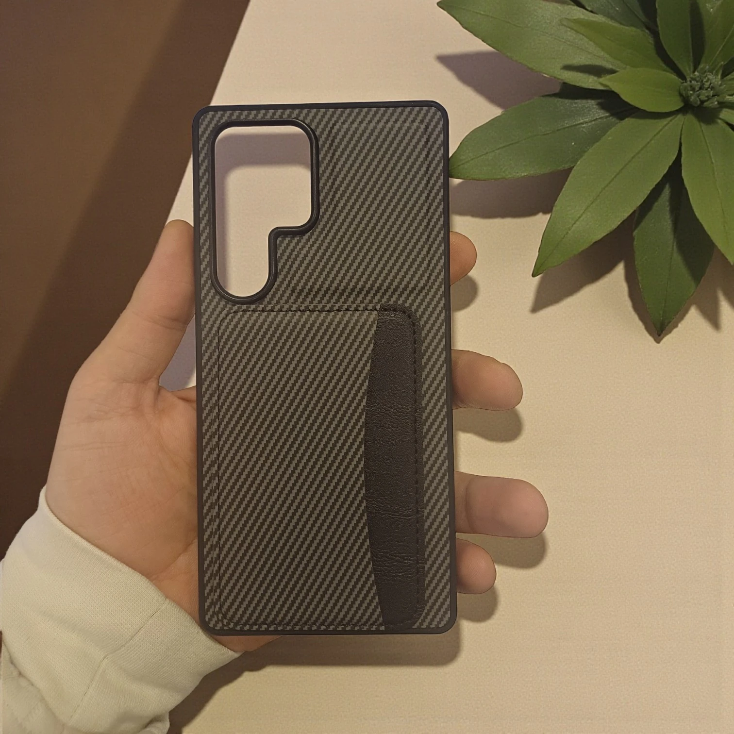 Samsung S25 Ultra Uyumlu Rona MagCarbon Fiber Doku Manyetik Kılıf + Kartlık Cüzdan