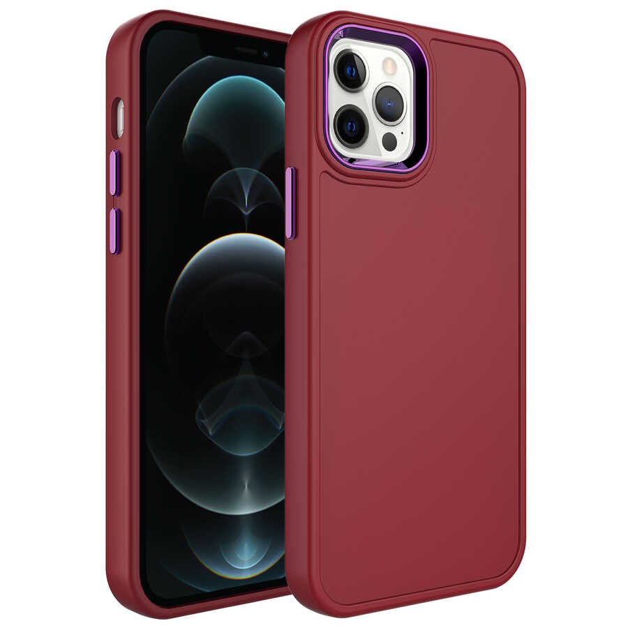 iPhone 12 Pro Max Metal Çerçeve ve Buton Tasarımlı Sert Zore Botox
