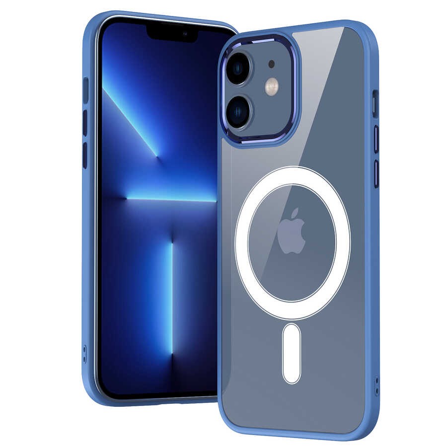 iPhone 12 Uyumlu Wireless Şarj Özellikli Rona Krom Magsafe Silikon Kılıf