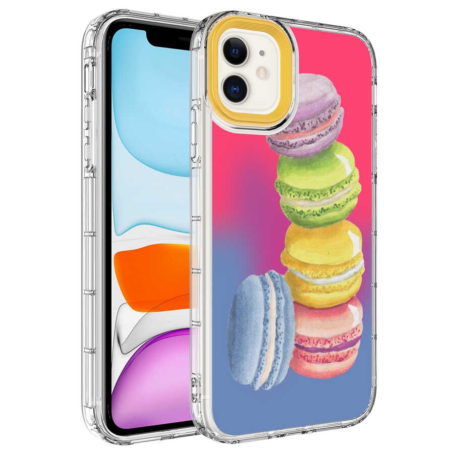 iPhone 11 Compatible Camera Protected Colorful Patterned Hard Silicone Rona Patterned Case