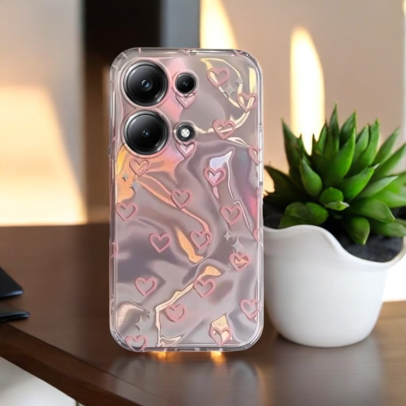 Xioami Redmi Note 14S Uyumlu Zebana Pembe Kalp Desenli Silikon Kılıf