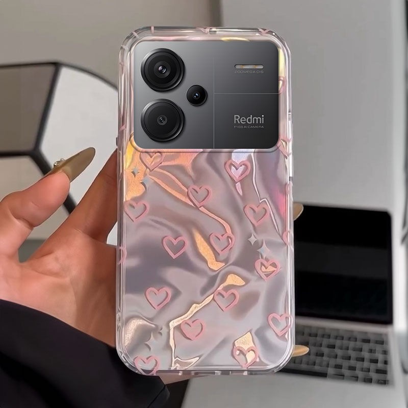 Xiaomi Redmi Note 13 Pro Plus 5G Uyumlu Zebana Pembe Kalp Desenli Silikon Kılıf