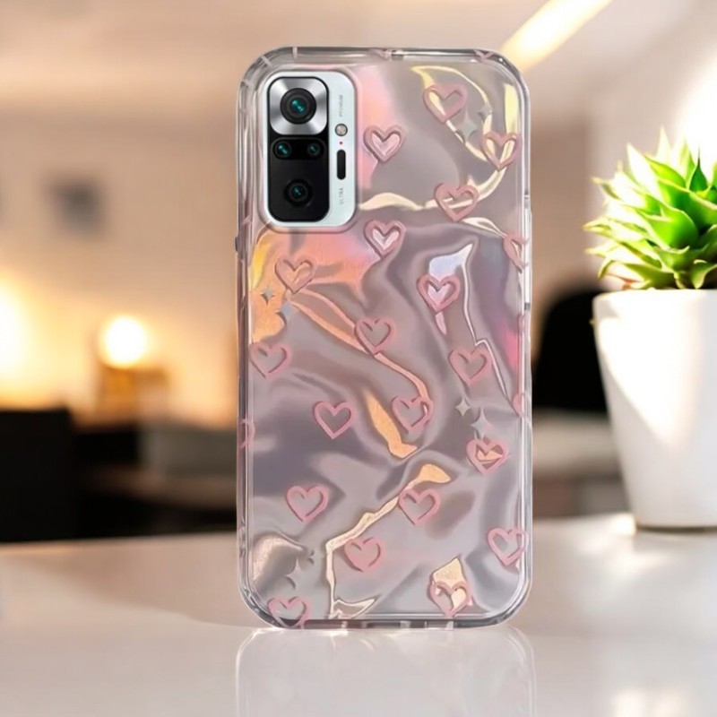Xioami Redmi Note 10 Pro Uyumlu Zebana Pembe Kalp Desenli Silikon Kılıf