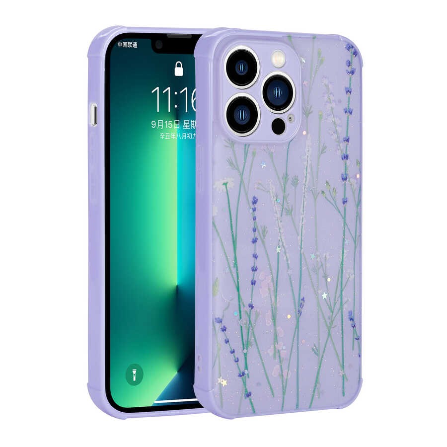 iPhone 12 Pro Simli Desenli Kamera Korumalı Parlak Zore Popy Kılıf