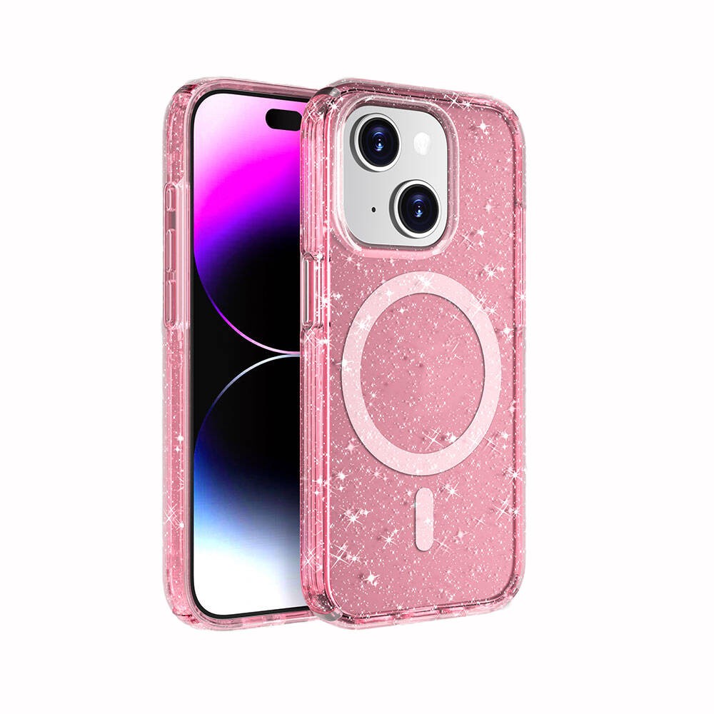 iPhone 15 Plus Case Magsafe Charging Feature Shining Glitter Transparent Colored Zore Allstar Case